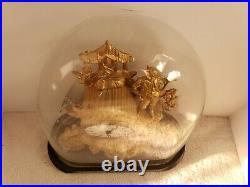 Antique Working 1800s French Victorian Gold Gilt Figural Glass Dome Mantel Clock