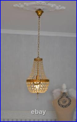 Antique chandelier ceiling lustre crystal lamp France basket candelabra vintage