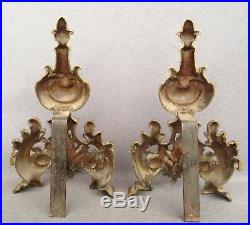 Antique pair of bronze andirons France early 1900's fireplace Napoleon III
