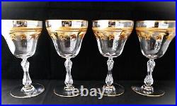 Antique set 4 Saint Louis France Water Wine Goblet Glasses gold gild encrusted B