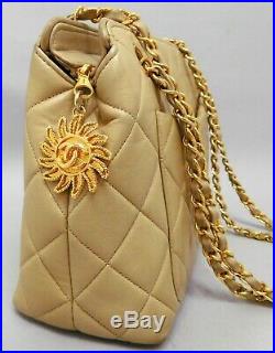 Auth CHANEL Beige Lambskin Matelasse Double Sided Chain Shoulder bag France box