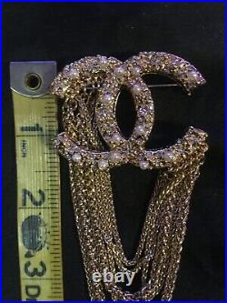 Auth CHANEL CC Logo Brooch Pin XL size Pearl/Crystal/Multi Chain France