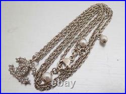 Auth CHANEL CC Logo Chain Necklace Gold/White Metal/Faux Pearl e49222a