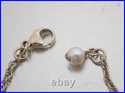 Auth CHANEL CC Logo Chain Necklace Gold/White Metal/Faux Pearl e49222a