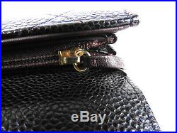 Auth CHANEL CC Matelasse Bifold Long Wallet Caviar Skin Black Gold A50096 V-0981