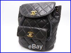 Auth CHANEL CC Matelasse Chain Backpack Bag Lambskin Leather Black Gold V-0545