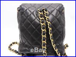 Auth CHANEL CC Matelasse Chain Backpack Bag Lambskin Leather Black Gold V-0545