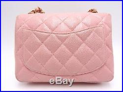 Auth CHANEL CC Mini Matelasse 17 Chain Shoulder Bag Caviar Skin Pink Gold V-0564