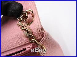 Auth CHANEL CC Mini Matelasse 17 Chain Shoulder Bag Caviar Skin Pink Gold V-0564