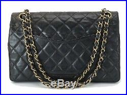 Auth CHANEL Double Flap Black Quilted Leather Gold Chain Shoulder Bag #26994A