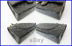 Auth CHANEL Double Flap Black Quilted Leather Gold Chain Shoulder Bag #26994A
