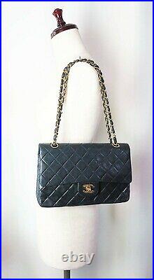 Auth CHANEL Double Flap Black Quilted Leather Gold Chain Shoulder Bag #37866