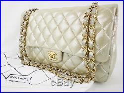 Auth CHANEL Flap Bag Chain 2.55 Satin Champagn Gold Quilted GHW W10 W25cm