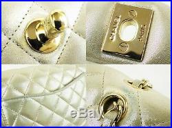 Auth CHANEL Flap Bag Chain 2.55 Satin Champagn Gold Quilted GHW W10 W25cm