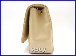 Auth CHANEL Matelasse 25 Single Flap Chain Shoulder Bag Lambskin Beige Gold 0007