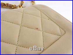 Auth CHANEL Matelasse 25 Single Flap Chain Shoulder Bag Lambskin Beige Gold 0567