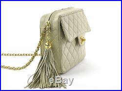 Auth CHANEL Matelasse CC Logo Chain Crossbody Shoulder Bag Beige/Gold 97396