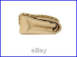 Auth Chanel Beige 2.55 Vintage Small 9 Classic Double Flap Bag 24k Gold HW