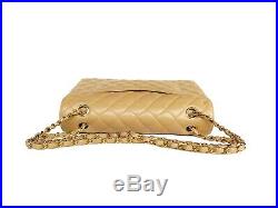 Auth Chanel Beige CAVIAR Medium 10 Classic Double Flap Bag 24k Gold HW MINT
