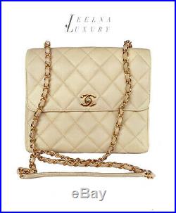 Auth Chanel Beige CAVIAR Vintage Classic crossbody Flap Bag 24k Gold HW