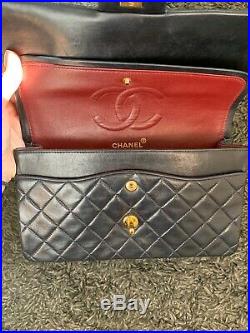 Auth Chanel Black 2.55 Vintage Medium 10 Classic Double Flap Bag gold hw