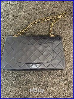 Auth Chanel Black 2.55 Vintage Medium 10 Classic Double Flap Bag gold hw