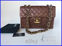 Auth Chanel Brown Vintage 12 Jumbo With XL logo Bag 22k Gold Hw