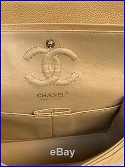 Auth Chanel Caviar Dark Beige Small Classic Double Flap Bag 24k Gold Hardware
