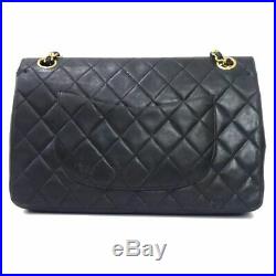 Auth Chanel Ghw Double Flap Lamb Leather Chain Shoulder Bag W25 Black D1345