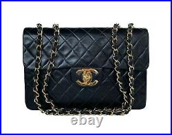 Auth Chanel Vintage 13 XL Maxi Classic Jumbo Bag 24k Gold Plated HW