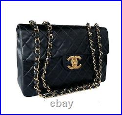 Auth Chanel Vintage 13 XL Maxi Classic Jumbo Bag 24k Gold Plated HW