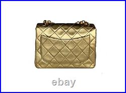 Auth Chanel Vintage Gold Metallic Classic Mini Square Flap Bag 24k Gold Hardware