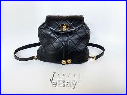 Auth Chanel Vintage tassel Quilted Black Backpack Drawstring bag 24k Gold HW
