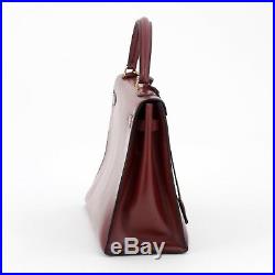 Auth HERMES Kelly 32 Rouge H / Burgundy Red Box Calf Vintage Gold HW Sellier