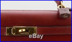 Auth HERMES Kelly 32 Rouge H / Burgundy Red Box Calf Vintage Gold HW Sellier