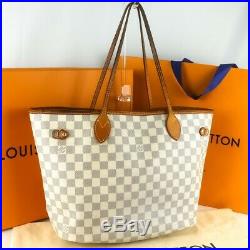 Auth LOUIS VUITTON NEVERFULL MM Tote Bag Shopping Damier Azur N51107 with Box
