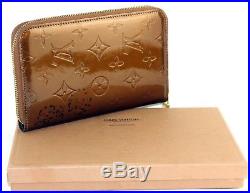 Auth Louis Vuitton Vernis Bronze Patent Leather Zip Around Wallet BJ1002 France