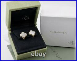 Auth Van Cleef & Arpels VCA Vintage Alhambra Pearl Gold Earrings Box Receipt