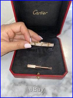 Authentic CARTIER Pave Diamond Love Bangle / Bracelet 18k Rose Gold Size 17