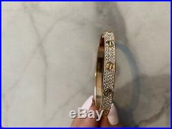 Authentic CARTIER Pave Diamond Love Bangle / Bracelet 18k Rose Gold Size 17