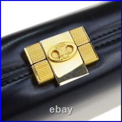 Authentic CELINE Logo Macadam Hand Bag Leather Black Gold-Tone France 69ET651