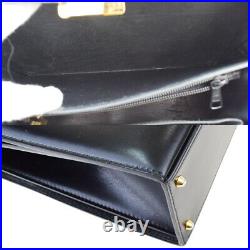 Authentic CELINE Logo Macadam Hand Bag Leather Black Gold-Tone France 69ET651