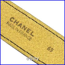 Authentic CHANEL CC Buckle Belt Black Gold Leather 65 France Vintage RK12985