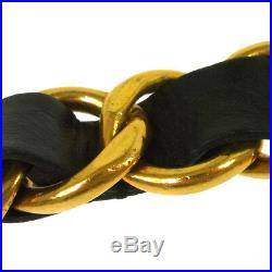 Authentic CHANEL CC COCO Gold Chain Belt Black Leather Vintage AK34165b