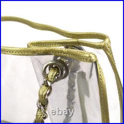 Authentic CHANEL CC Chain Shoulder Bag Clear Gold Vinyl Leather Vintage AK16970f