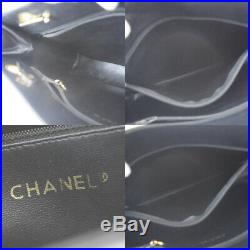 Authentic CHANEL CC Chain Shoulder Tote Bag Leather Black Gold Vintage 77EY034