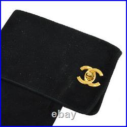 Authentic CHANEL CC Logo Gloves Black Gold Suede France Vintage #7 1/2 NR10793j
