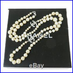 Authentic CHANEL CC Logo Imitation Pearl Pendant Necklace Gold 08V 66EX591