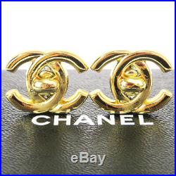 Authentic CHANEL CC Logo Turn Lock Earrings Clip-On Gold-tone France 96A 36BK140