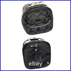 Authentic CHANEL CC Logo Vanity Hand Bag Matelasse Leather Black Gold 94SB422